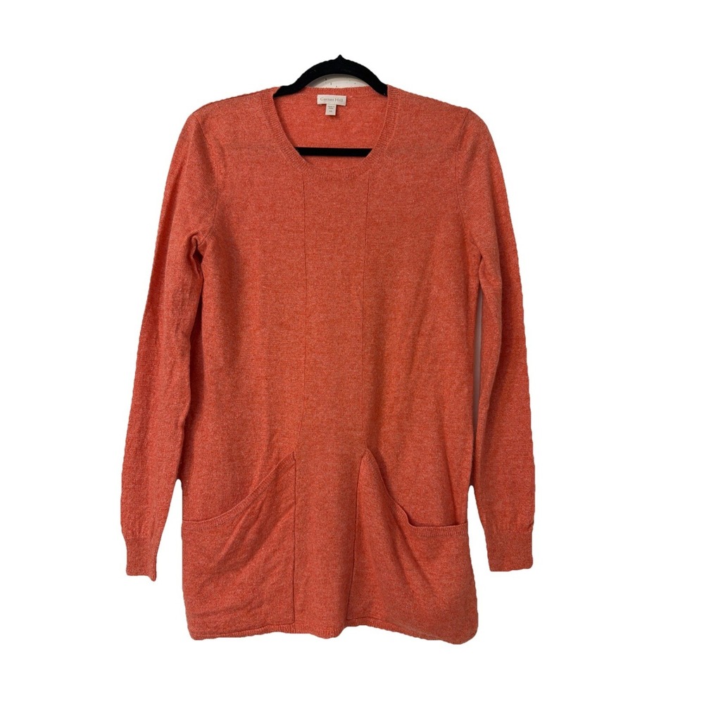Garnet Hill  Cashmere Linen  Pullover Tunic Sweater Size XS Orange Pocket Preppy